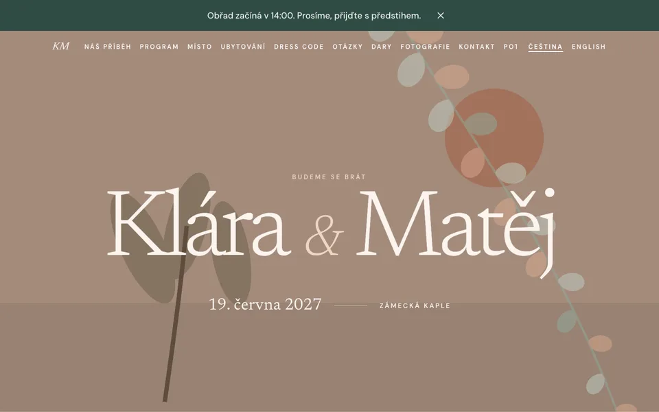 Ukázka svatebního webu na se-vezmou.cz pro Kláru a Matěje